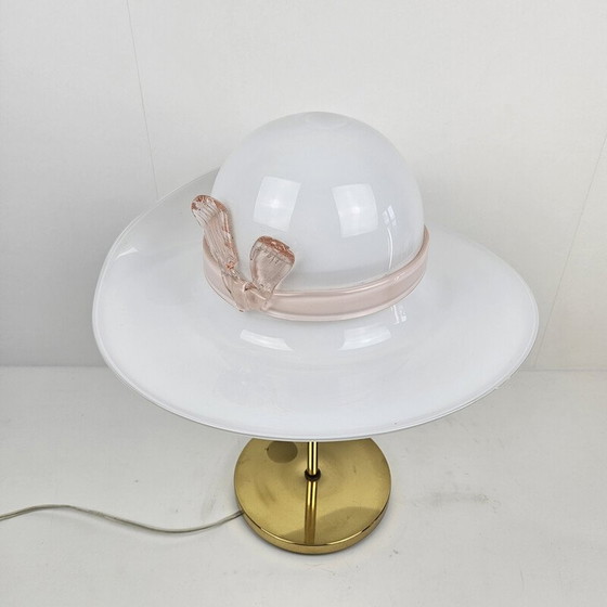 Image 1 of Lampe de table vintage en laiton et verre de Murano, Italie 1970