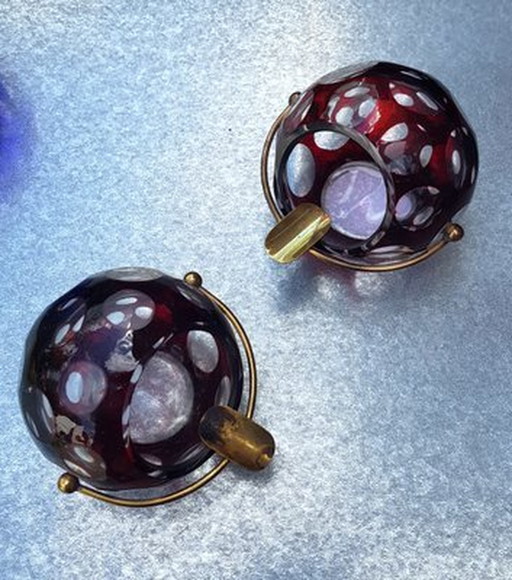 Vintage Oliv Cendriers en verre taillé avec laiton, 1960S, Set Of 3