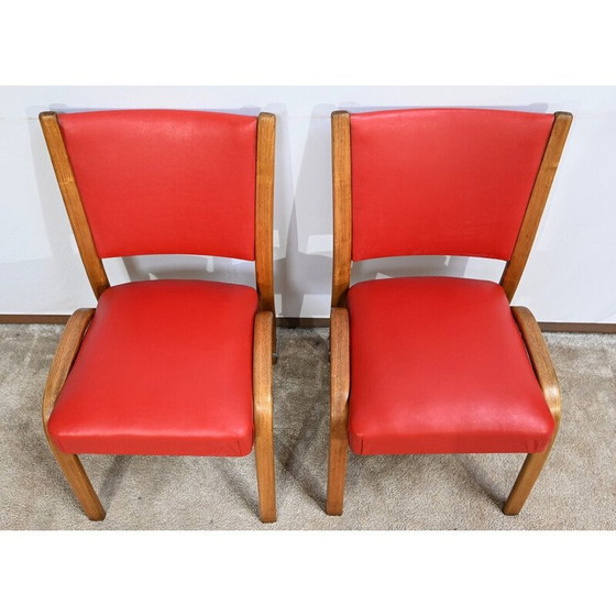 Image 1 of Paire de chaises vintage "Bow Wood" en frêne massif par Hugues Steiner, France 1950