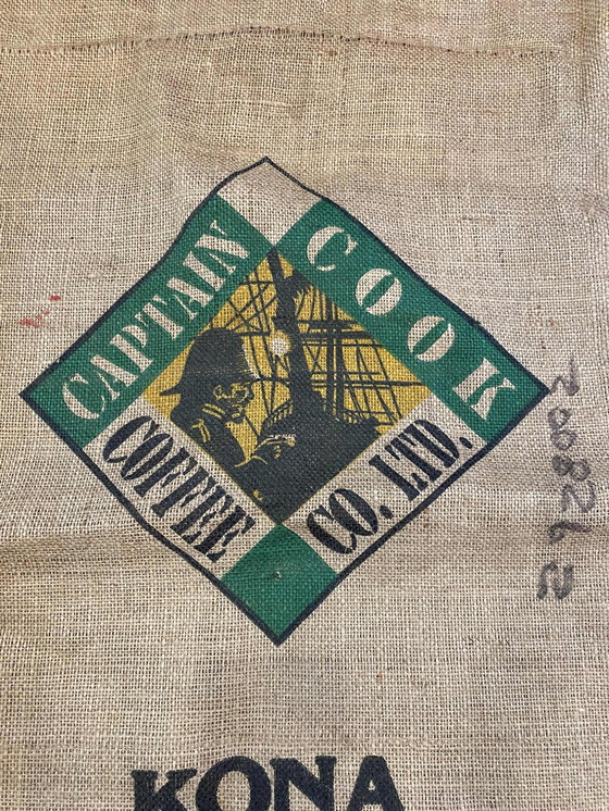 Image 1 of Authentique Et Ancien Sac En Toile De Jute Captain Cook Hawaiian Islands Coffee Usa Vintage