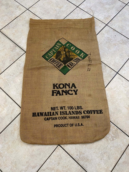 Authentique Et Ancien Sac En Toile De Jute Captain Cook Hawaiian Islands Coffee Usa Vintage