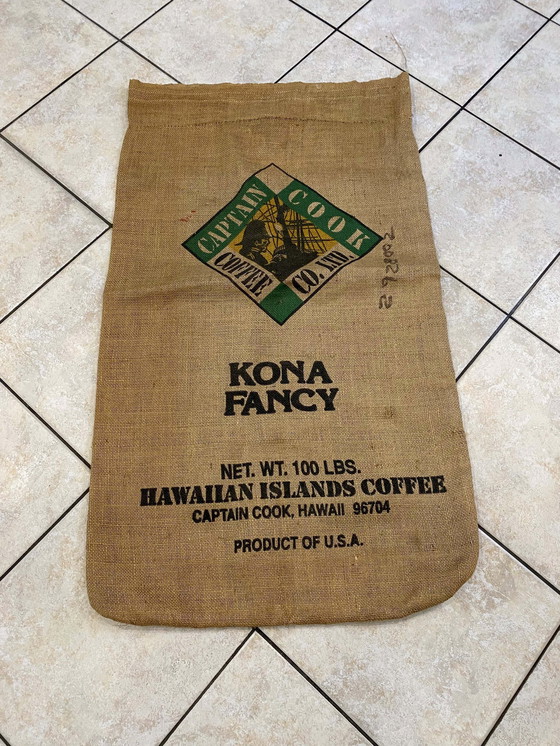 Image 1 of Authentique Et Ancien Sac En Toile De Jute Captain Cook Hawaiian Islands Coffee Usa Vintage