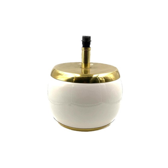 Image 1 of Pied de lampe vintage en céramique blanche et laiton, Italie 1970