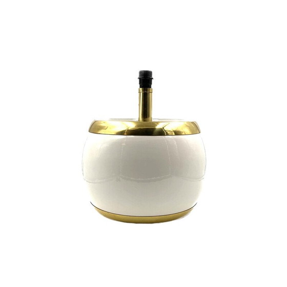 Image 1 of Pied de lampe vintage en céramique blanche et laiton, Italie 1970
