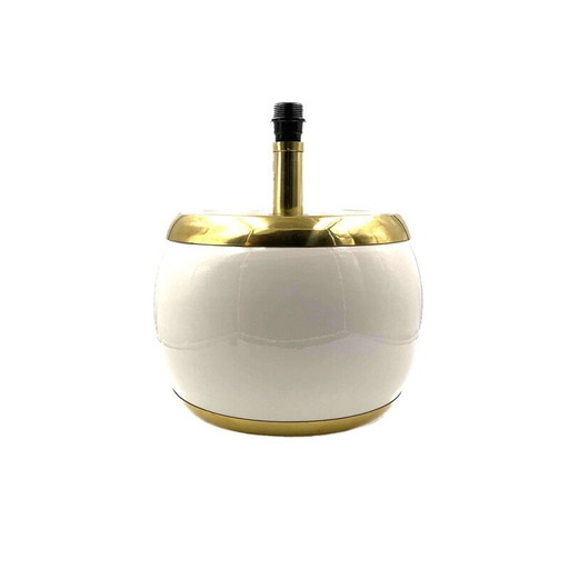 Pied de lampe vintage en céramique blanche et laiton, Italie 1970