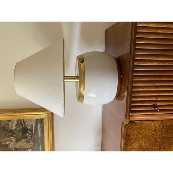 Image 1 of Pied de lampe vintage en céramique blanche et laiton, Italie 1970