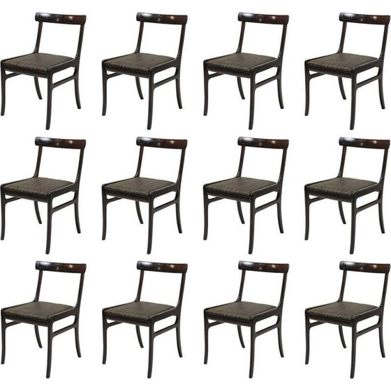 Image 1 of Ensemble vintage de 12 chaises de salle à manger en acajou