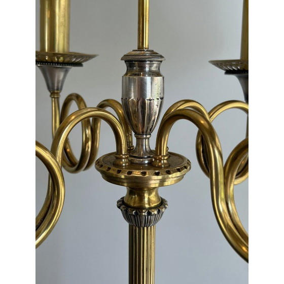 Image 1 of Paire de lampadaires vintage en acier brossé et laiton