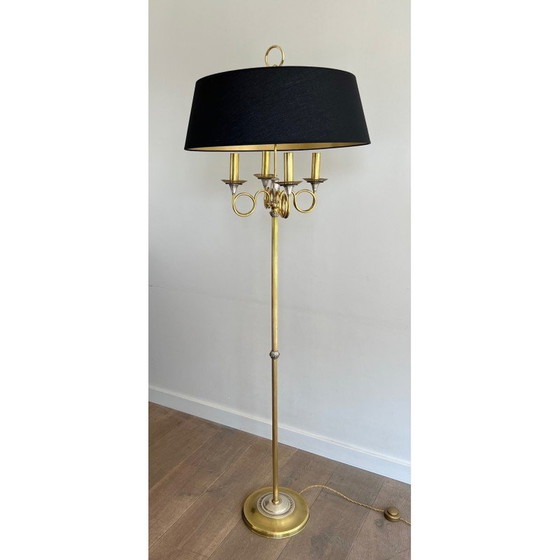 Image 1 of Paire de lampadaires vintage en acier brossé et laiton
