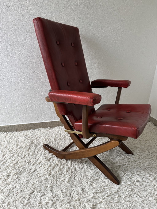 Fauteuil Relax Cuir Rouge Années 60