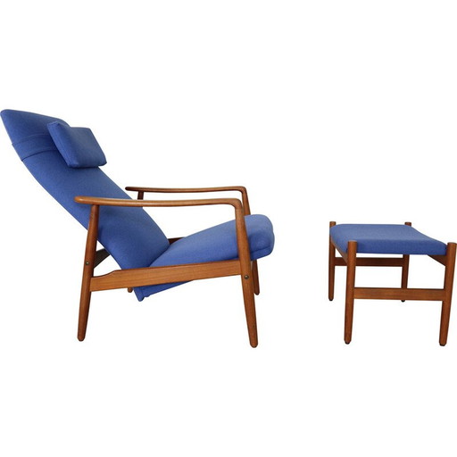 Fauteuil vintage en teck avec ottoman par Søren Ladefoged pour Sl Møbler, Danemark 1960