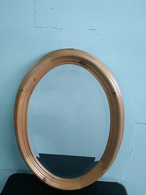 Miroir à facettes ovale en chêne