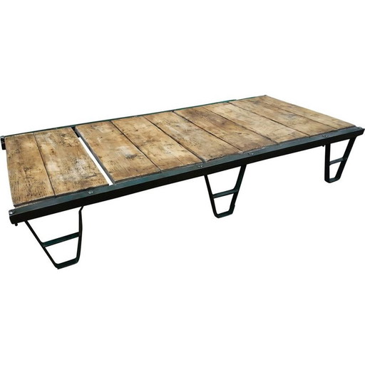 Table basse vintage sncf en bois verni et métal