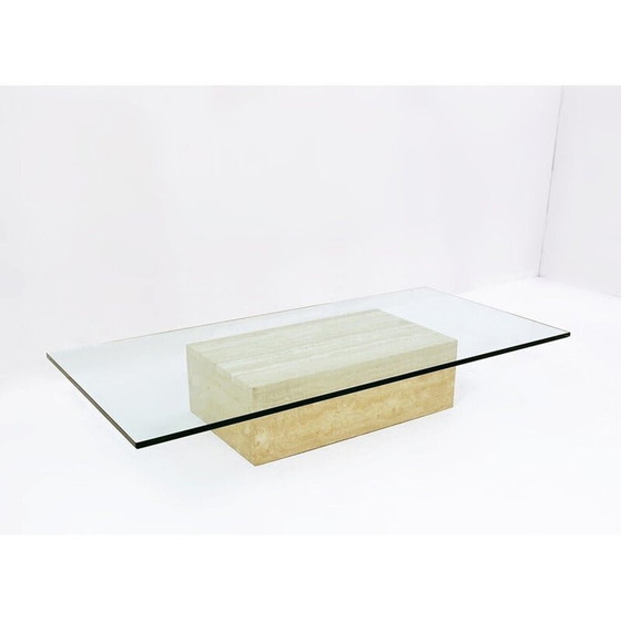 Image 1 of Table basse vintage en travertin et verre, 1970