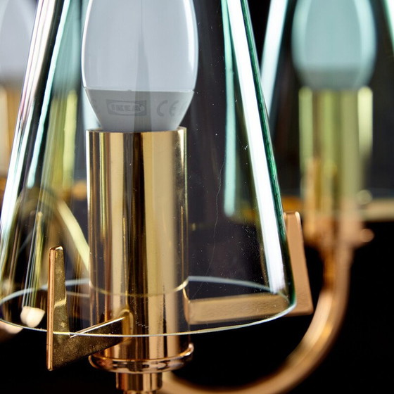 Image 1 of Lustre vintage en verre et laiton, Italie 1980