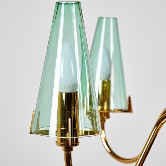 Image 1 of Lustre vintage en verre et laiton, Italie 1980