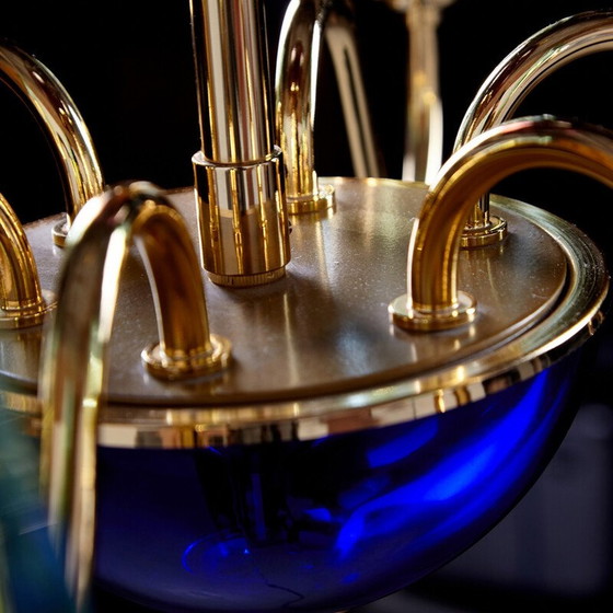 Image 1 of Lustre vintage en verre et laiton, Italie 1980