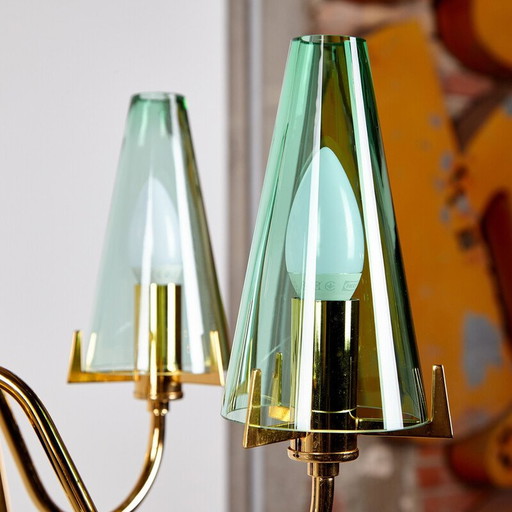 Lustre vintage en verre et laiton, Italie 1980