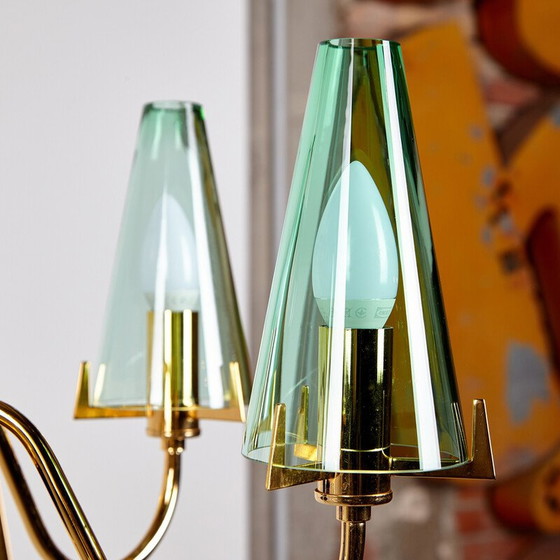 Image 1 of Lustre vintage en verre et laiton, Italie 1980