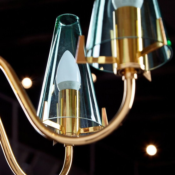 Image 1 of Lustre vintage en verre et laiton, Italie 1980