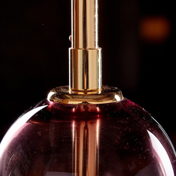 Image 1 of Lustre vintage en verre et laiton, Italie 1980