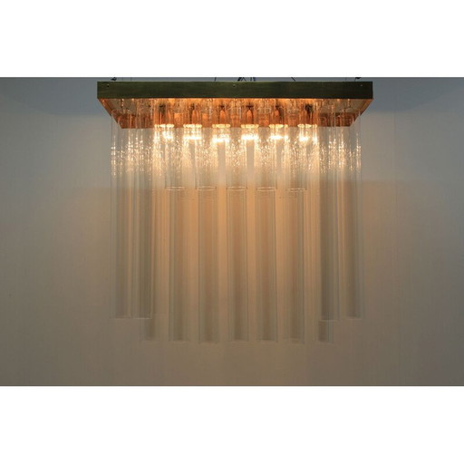 Lustre et paire d'appliques en laiton patiné de Kamenický Šenov, 1960