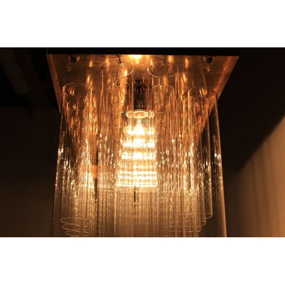 Image 1 of Lustre et paire d'appliques en laiton patiné de Kamenický Šenov, 1960