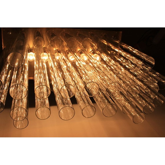 Image 1 of Lustre et paire d'appliques en laiton patiné de Kamenický Šenov, 1960