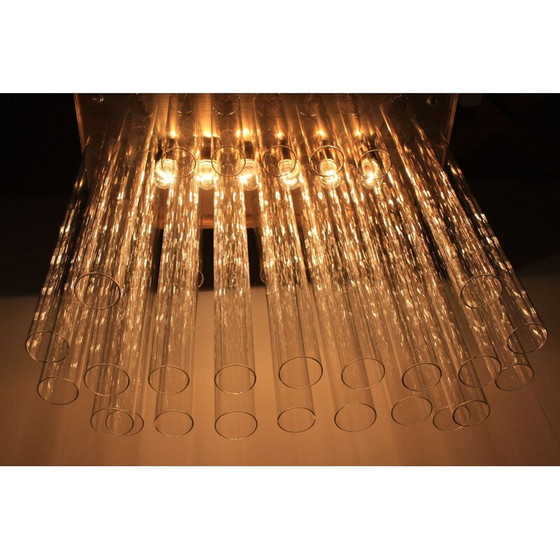 Image 1 of Lustre et paire d'appliques en laiton patiné de Kamenický Šenov, 1960