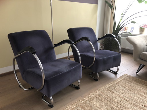 2x Fauteuils Dykmeyer à structure tubulaire Modèle De Dikkert