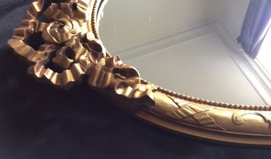 Image 1 of Grand Miroir Baroque • Arc Ovale • Bois Sculpté • Résine • 1960