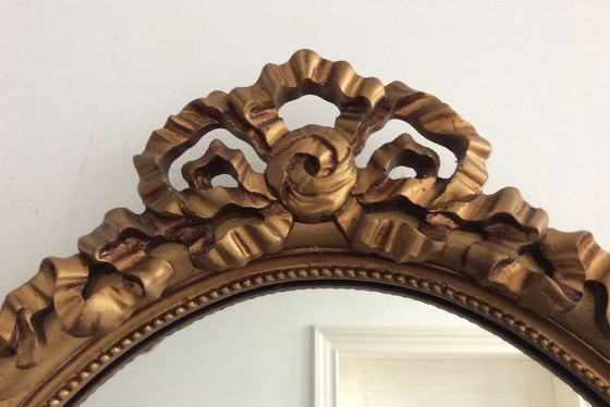 Image 1 of Grand Miroir Baroque • Arc Ovale • Bois Sculpté • Résine • 1960