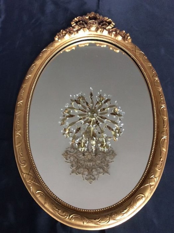 Image 1 of Grand Miroir Baroque • Arc Ovale • Bois Sculpté • Résine • 1960