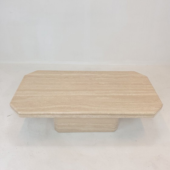 Image 1 of Table basse italienne vintage en travertin, 1980