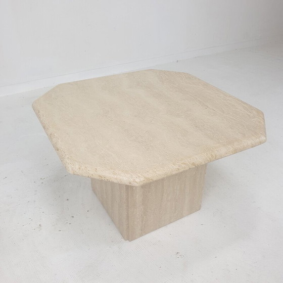 Image 1 of Table basse italienne vintage en travertin, 1980