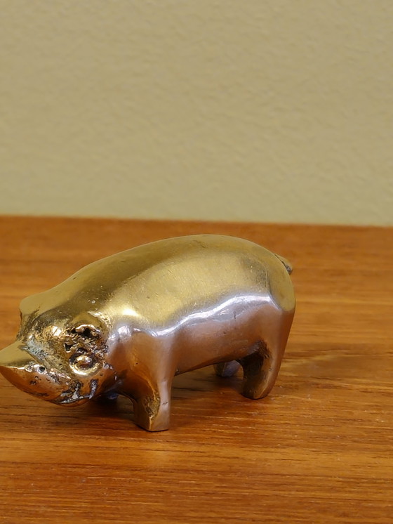 Image 1 of Vintage Brass Family Big Pig Piglet Boar
