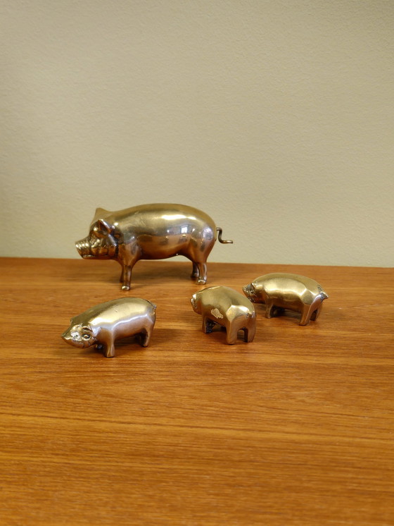 Image 1 of Vintage Brass Family Big Pig Piglet Boar