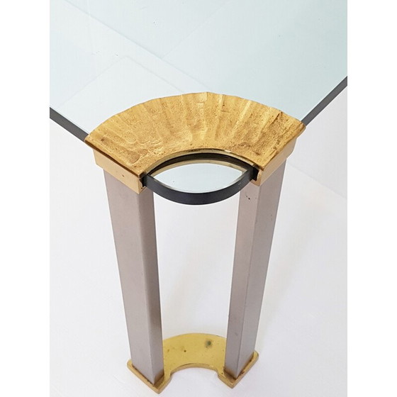 Image 1 of Table basse vintage en laiton, acier et verre, 1970