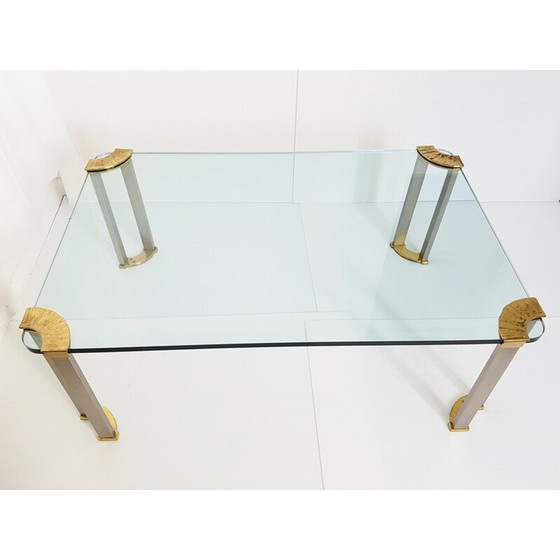 Image 1 of Table basse vintage en laiton, acier et verre, 1970