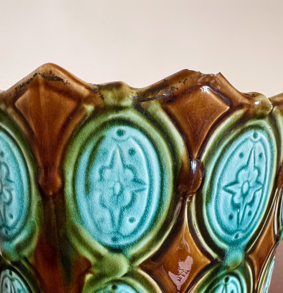 Image 1 of Cache Pot Barbotine Art Déco