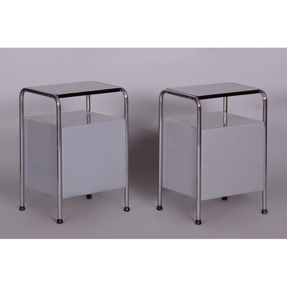 Image 1 of Paire de tables de chevet vintage en acier chromé par Vichr, Tchécoslovaquie 1930