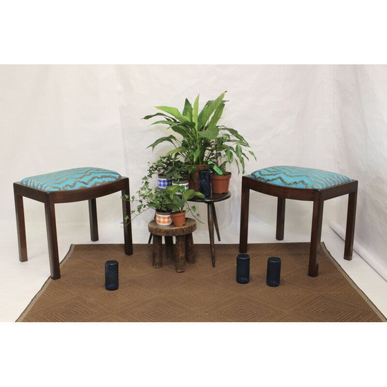 Image 1 of Paire de tabourets vintage en tissu jacquard 1960