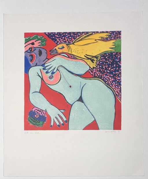 Signed; Guillaume Corneille Eau-Forte L'Oiseau Convoité, 1977