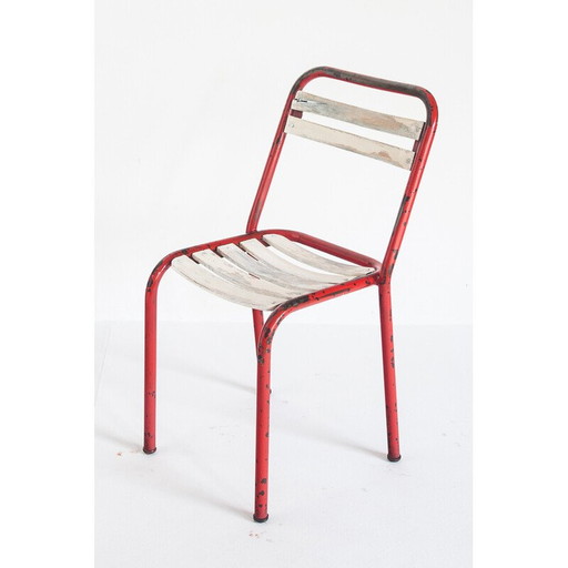 Ensemble de 4 chaises vintage en fer et bois, France 1950