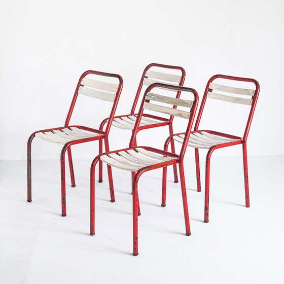 Image 1 of Ensemble de 4 chaises vintage en fer et bois, France 1950