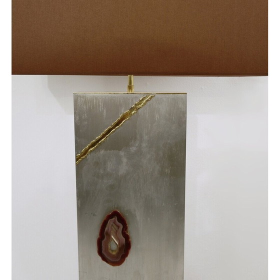 Image 1 of Lampadaire vintage en chrome brossé, laiton et agate, années 1980