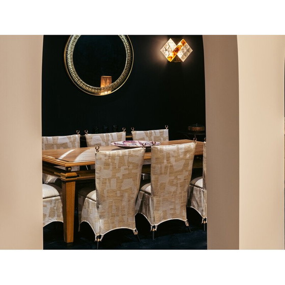 Image 1 of Table de salle à manger vintage en chêne chaulé et laiton par Tommaso Barbi, Italie 1970