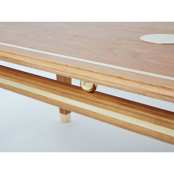 Image 1 of Table de salle à manger vintage en chêne chaulé et laiton par Tommaso Barbi, Italie 1970