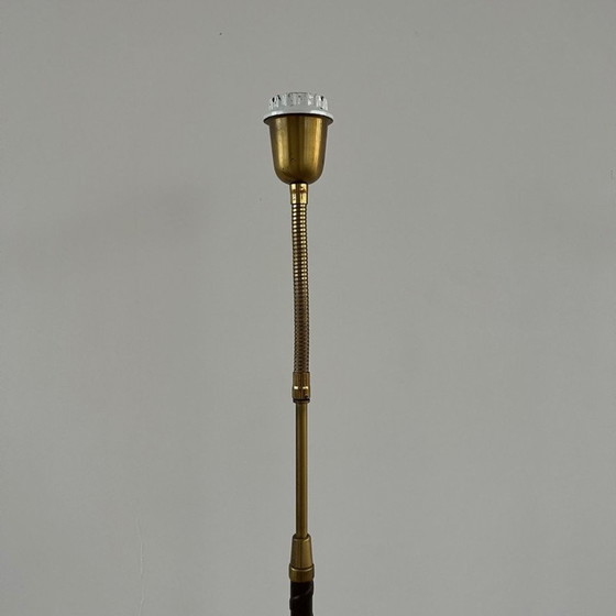 Image 1 of Lampadaire vintage danois en laiton et cuir, Danemark années 1960