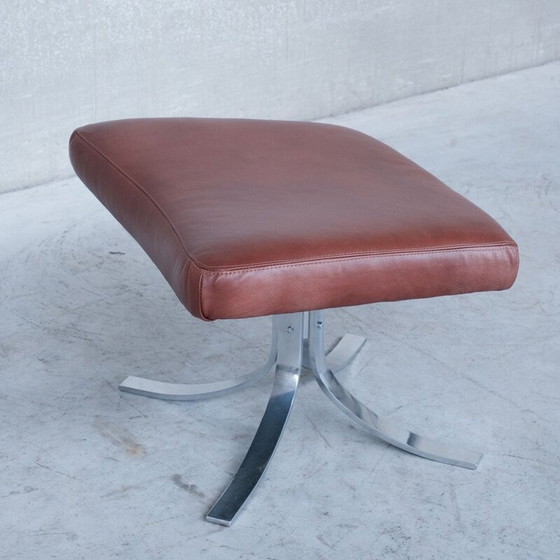Image 1 of Fauteuil en cuir danois du milieu du siècle avec ottoman par Gösta Berg pour Fritz Hansen, années 1960